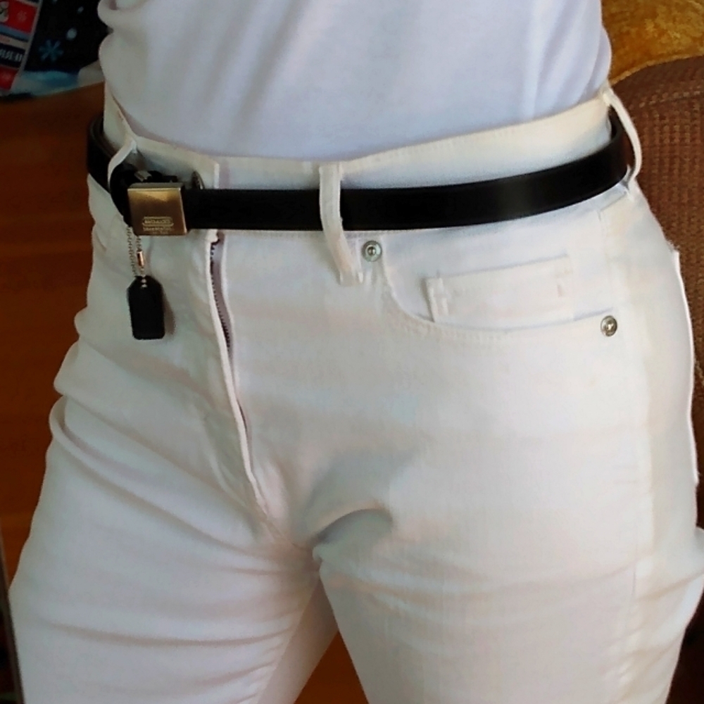 New, Coach Black Polished Calfskin Trademark Logo Buckle Belt